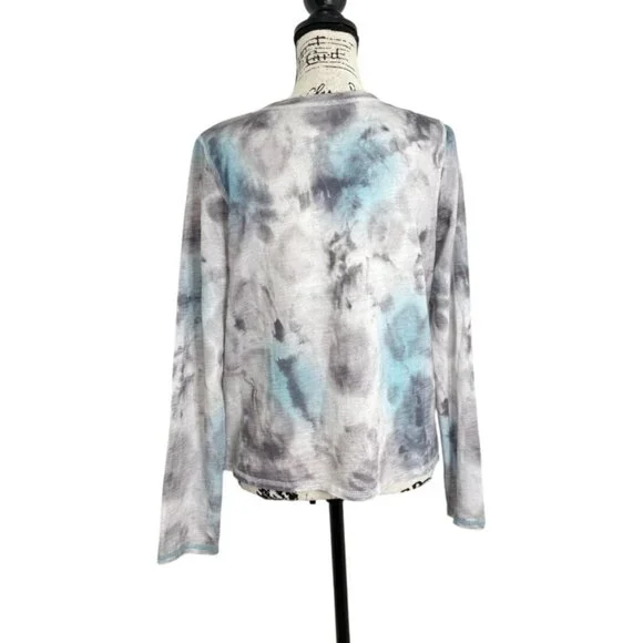 Lisa Todd Long Sleeve Soft Top Blue Gray White Cotton Womens Size S - Picture 3 of 8